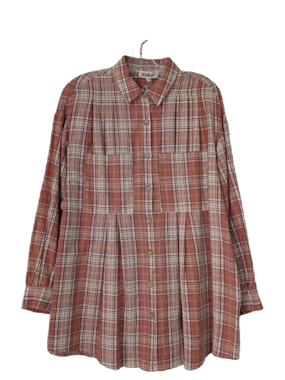 Plaid Button-Up Shirt Dress in Rust and Cream